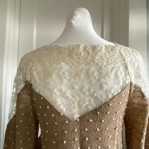 Altar'd State Light Brown and Ivory Lace Tunic sz S Cottagecore Peasant Granola - Picture 6 of 11